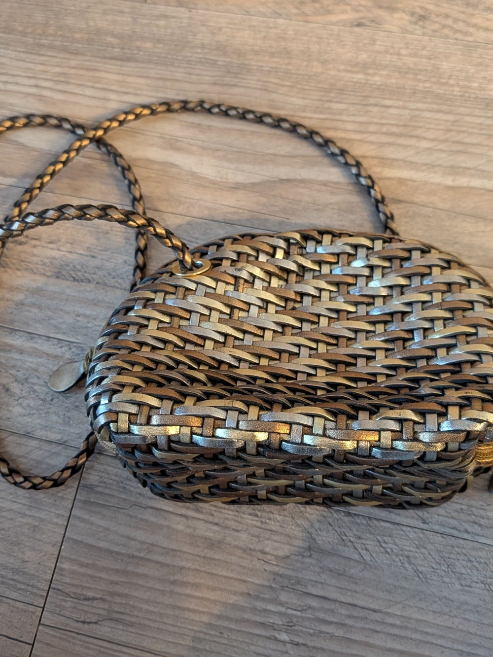 Woven Metallic Crossbody Bag in Bronze and Gold